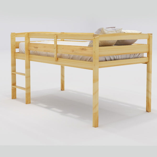 HomeRoots Walnut Four Poster Twin Loft Bed - Stylish Solid Wood Design for Space-Saving Functionality & Charm 607011