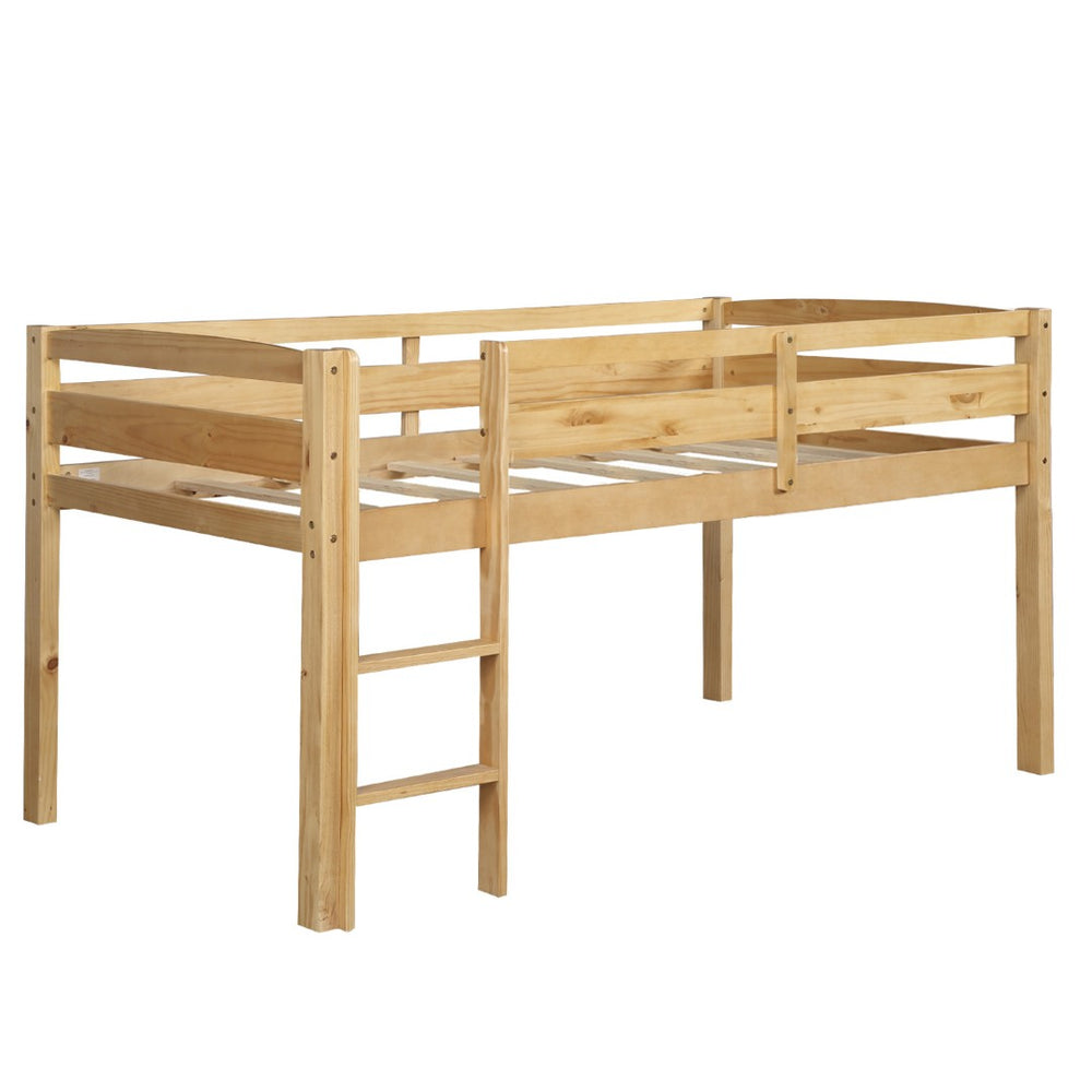HomeRoots Walnut Four Poster Twin Loft Bed - Stylish Solid Wood Design for Space-Saving Functionality & Charm 607011
