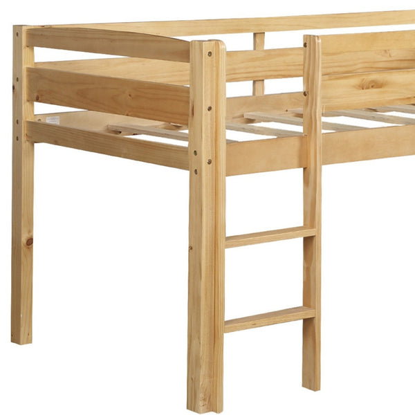 HomeRoots Walnut Four Poster Twin Loft Bed - Stylish Solid Wood Design for Space-Saving Functionality & Charm 607011