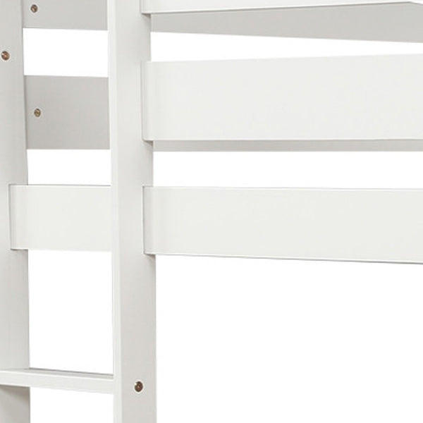 HomeRoots White Four Poster Solid Wood Twin Loft Bed - Elegant Space-Saving Design with Clean Finish & Durability 607012