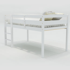 HomeRoots White Four Poster Solid Wood Twin Loft Bed - Elegant Space-Saving Design with Clean Finish & Durability 607012