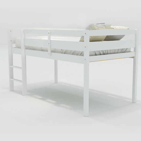 HomeRoots White Four Poster Solid Wood Twin Loft Bed - Elegant Space-Saving Design with Clean Finish & Durability 607012