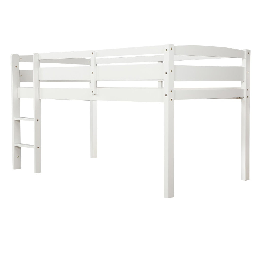 HomeRoots White Four Poster Solid Wood Twin Loft Bed - Elegant Space-Saving Design with Clean Finish & Durability 607012