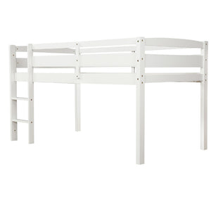 HomeRoots White Four Poster Solid Wood Twin Loft Bed - Elegant Space-Saving Design with Clean Finish & Durability 607012