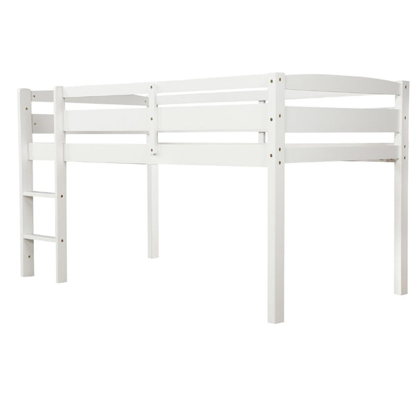 HomeRoots White Four Poster Solid Wood Twin Loft Bed - Elegant Space-Saving Design with Clean Finish & Durability 607012