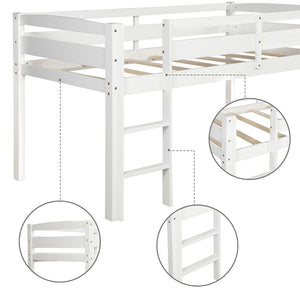 HomeRoots White Four Poster Solid Wood Twin Loft Bed - Elegant Space-Saving Design with Clean Finish & Durability 607012
