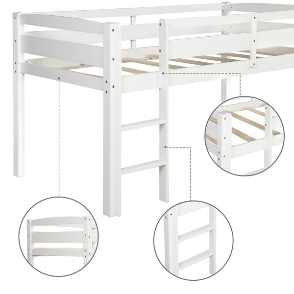 HomeRoots White Four Poster Solid Wood Twin Loft Bed - Elegant Space-Saving Design with Clean Finish & Durability 607012