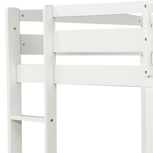 HomeRoots White Four Poster Solid Wood Twin Loft Bed - Elegant Space-Saving Design with Clean Finish & Durability 607012