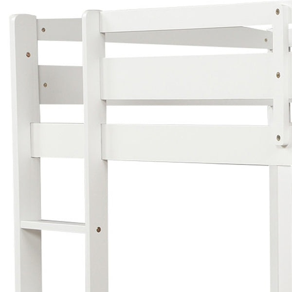 HomeRoots White Four Poster Solid Wood Twin Loft Bed - Elegant Space-Saving Design with Clean Finish & Durability 607012