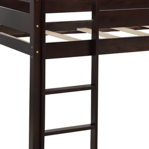 HomeRoots Espresso Twin Loft Bed - Solid Wood Four-Poster Design for Space-Saving Style & Functionality! 607013