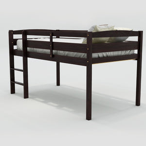 HomeRoots Espresso Twin Loft Bed - Solid Wood Four-Poster Design for Space-Saving Style & Functionality! 607013
