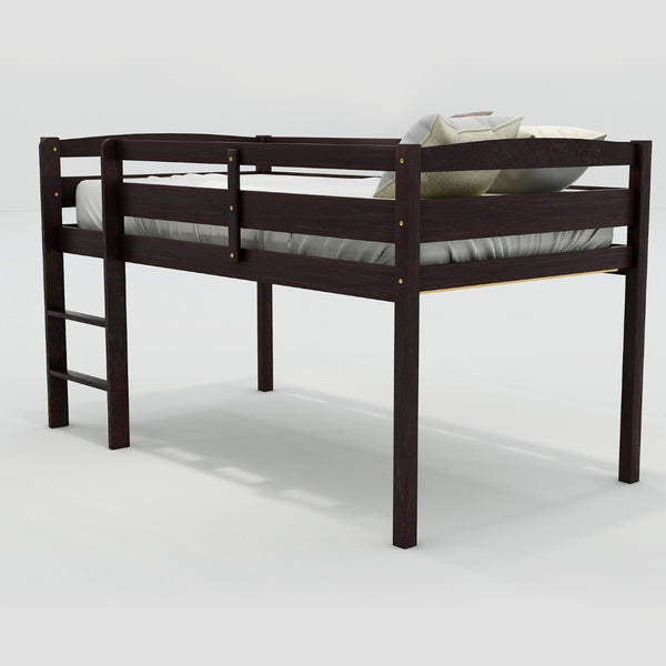 HomeRoots Espresso Twin Loft Bed - Solid Wood Four-Poster Design for Space-Saving Style & Functionality! 607013