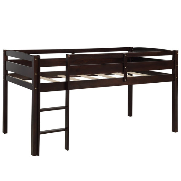 HomeRoots Espresso Twin Loft Bed - Solid Wood Four-Poster Design for Space-Saving Style & Functionality! 607013