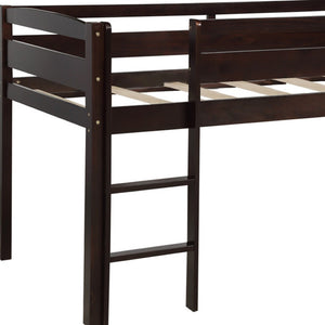 HomeRoots Espresso Twin Loft Bed - Solid Wood Four-Poster Design for Space-Saving Style & Functionality! 607013