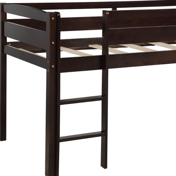 HomeRoots Espresso Twin Loft Bed - Solid Wood Four-Poster Design for Space-Saving Style & Functionality! 607013