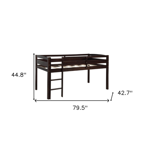 HomeRoots Espresso Twin Loft Bed - Solid Wood Four-Poster Design for Space-Saving Style & Functionality! 607013