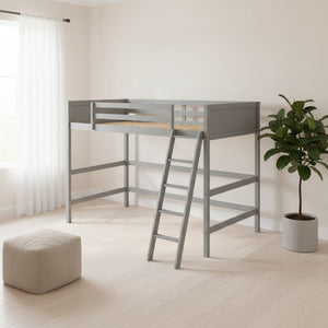 HomeRoots Gray Four Poster Solid Wood Twin Loft Bed - Modern Elegance, Space-Saving Design for Kids & Teens 607014