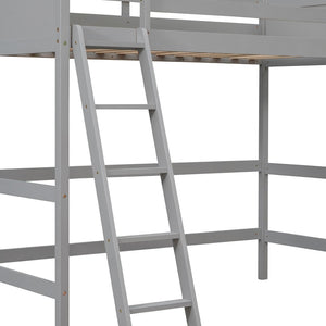 HomeRoots Gray Four Poster Solid Wood Twin Loft Bed - Modern Elegance, Space-Saving Design for Kids & Teens 607014