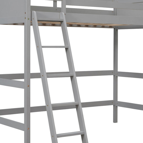 HomeRoots Gray Four Poster Solid Wood Twin Loft Bed - Modern Elegance, Space-Saving Design for Kids & Teens 607014
