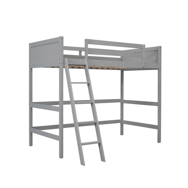 HomeRoots Gray Four Poster Solid Wood Twin Loft Bed - Modern Elegance, Space-Saving Design for Kids & Teens 607014