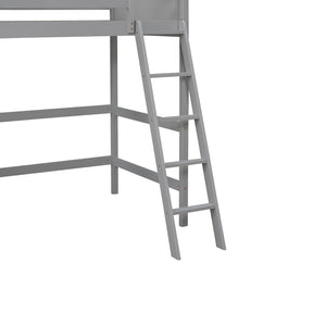 HomeRoots Gray Four Poster Solid Wood Twin Loft Bed - Modern Elegance, Space-Saving Design for Kids & Teens 607014