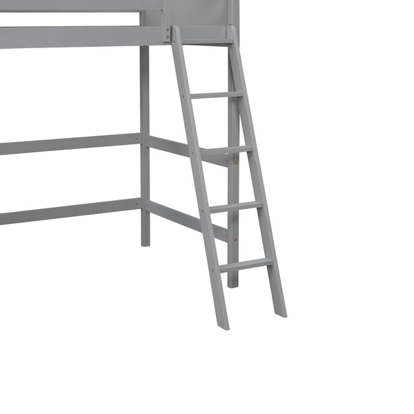 HomeRoots Gray Four Poster Solid Wood Twin Loft Bed - Modern Elegance, Space-Saving Design for Kids & Teens 607014