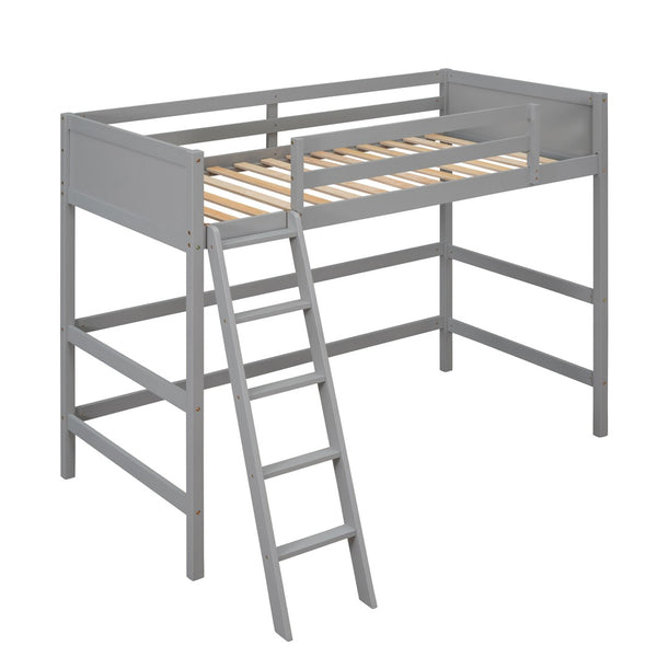 HomeRoots Gray Four Poster Solid Wood Twin Loft Bed - Modern Elegance, Space-Saving Design for Kids & Teens 607014