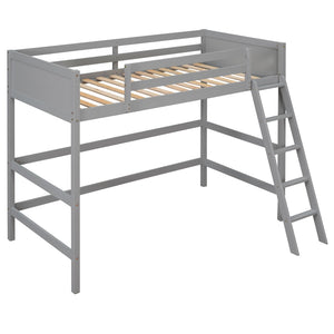 HomeRoots Gray Four Poster Solid Wood Twin Loft Bed - Modern Elegance, Space-Saving Design for Kids & Teens 607014