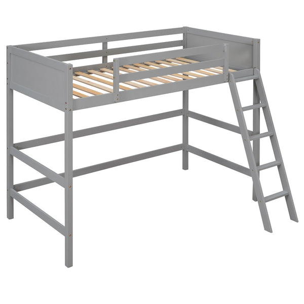 HomeRoots Gray Four Poster Solid Wood Twin Loft Bed - Modern Elegance, Space-Saving Design for Kids & Teens 607014
