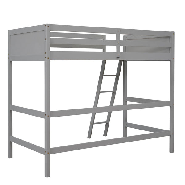 HomeRoots Gray Four Poster Solid Wood Twin Loft Bed - Modern Elegance, Space-Saving Design for Kids & Teens 607014