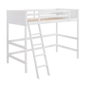 HomeRoots White Four Poster Twin Loft Bed - Stylish Solid Wood Design for Space-Saving & Timeless Charm 607015