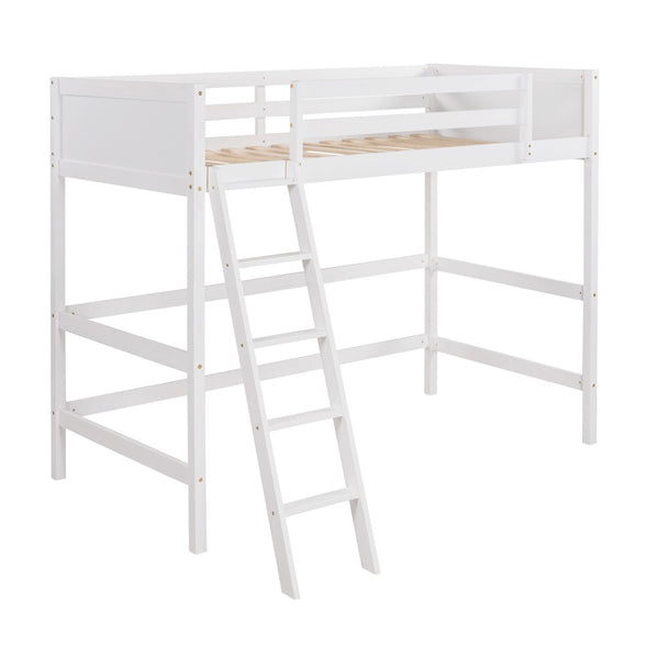 HomeRoots White Four Poster Twin Loft Bed - Stylish Solid Wood Design for Space-Saving & Timeless Charm 607015