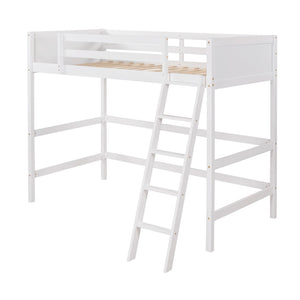 HomeRoots White Four Poster Twin Loft Bed - Stylish Solid Wood Design for Space-Saving & Timeless Charm 607015