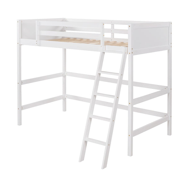 HomeRoots White Four Poster Twin Loft Bed - Stylish Solid Wood Design for Space-Saving & Timeless Charm 607015