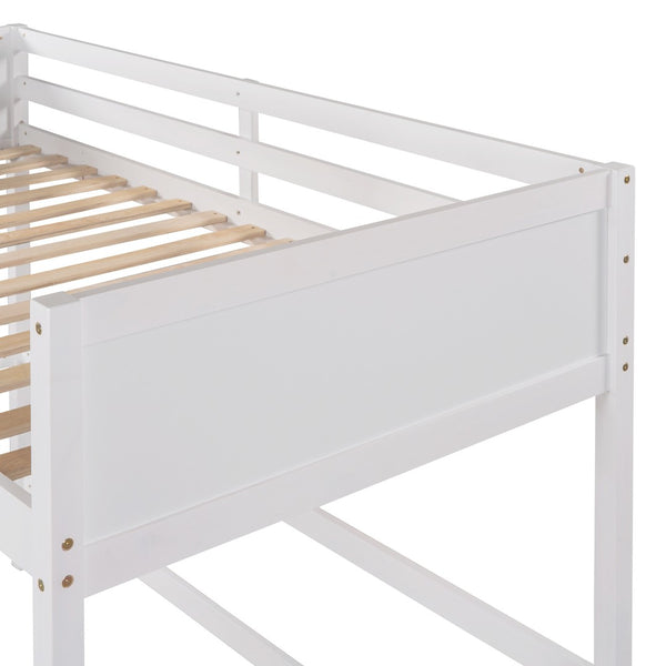 HomeRoots White Four Poster Twin Loft Bed - Stylish Solid Wood Design for Space-Saving & Timeless Charm 607015