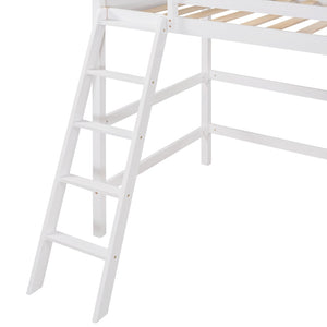 HomeRoots White Four Poster Twin Loft Bed - Stylish Solid Wood Design for Space-Saving & Timeless Charm 607015