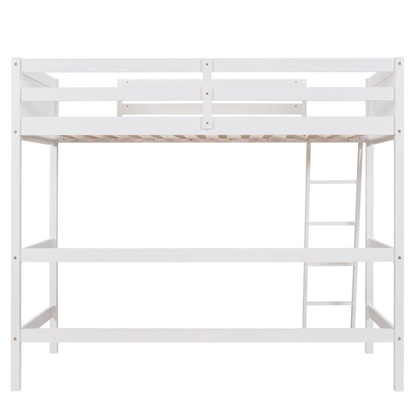 HomeRoots White Four Poster Twin Loft Bed - Stylish Solid Wood Design for Space-Saving & Timeless Charm 607015