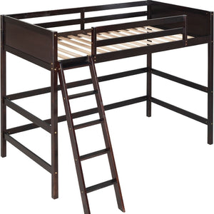 HomeRoots Espresso Four-Poster Twin Loft Bed - Solid Wood, Space-Saving Design for Stylish Bedrooms & Storage 607016