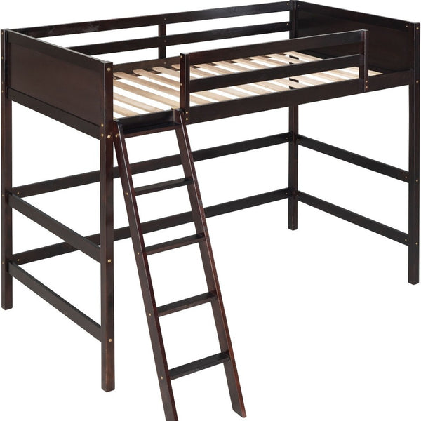 HomeRoots Espresso Four-Poster Twin Loft Bed - Solid Wood, Space-Saving Design for Stylish Bedrooms & Storage 607016