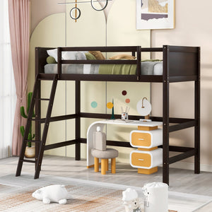 HomeRoots Espresso Four-Poster Twin Loft Bed - Solid Wood, Space-Saving Design for Stylish Bedrooms & Storage 607016