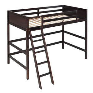 HomeRoots Espresso Four-Poster Twin Loft Bed - Solid Wood, Space-Saving Design for Stylish Bedrooms & Storage 607016