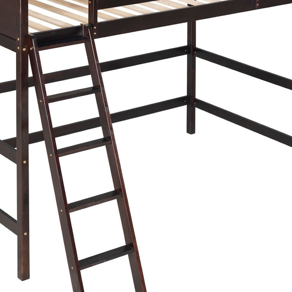 HomeRoots Espresso Four-Poster Twin Loft Bed - Solid Wood, Space-Saving Design for Stylish Bedrooms & Storage 607016