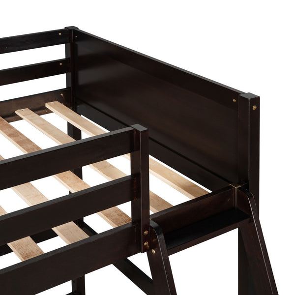 HomeRoots Espresso Four-Poster Twin Loft Bed - Solid Wood, Space-Saving Design for Stylish Bedrooms & Storage 607016