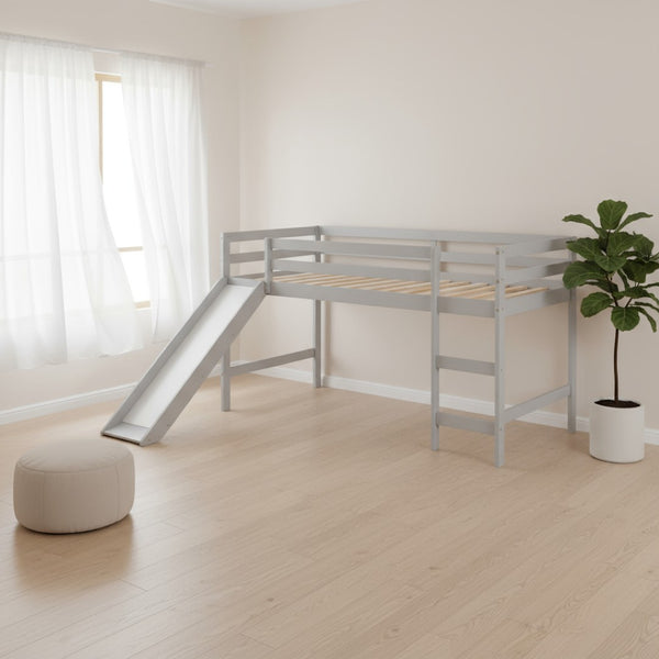 HomeRoots Gray Four Poster Solid Wood Twin Loft Bed with Fun Slide - Space-Saving Design & Elegant Finish 607017
