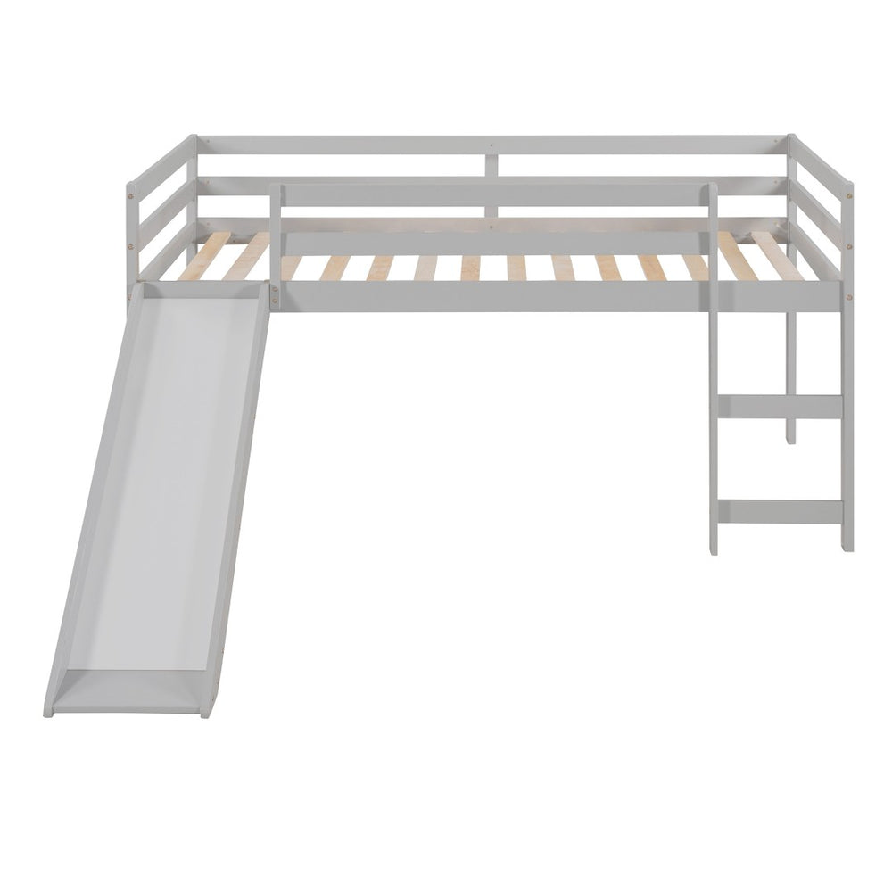 HomeRoots Gray Four Poster Solid Wood Twin Loft Bed with Fun Slide - Space-Saving Design & Elegant Finish 607017