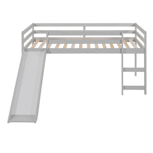 HomeRoots Gray Four Poster Solid Wood Twin Loft Bed with Fun Slide - Space-Saving Design & Elegant Finish 607017