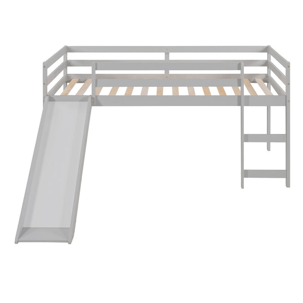 HomeRoots Gray Four Poster Solid Wood Twin Loft Bed with Fun Slide - Space-Saving Design & Elegant Finish 607017