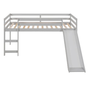 HomeRoots Gray Four Poster Solid Wood Twin Loft Bed with Fun Slide - Space-Saving Design & Elegant Finish 607017