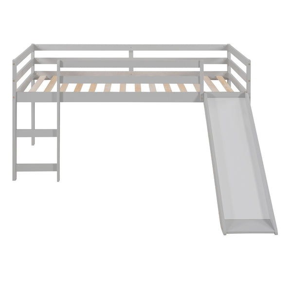 HomeRoots Gray Four Poster Solid Wood Twin Loft Bed with Fun Slide - Space-Saving Design & Elegant Finish 607017