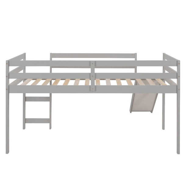 HomeRoots Gray Four Poster Solid Wood Twin Loft Bed with Fun Slide - Space-Saving Design & Elegant Finish 607017